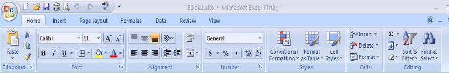 Excel 2007 Environment (Office Button, Ribbon, and Quick Access Toolbar)